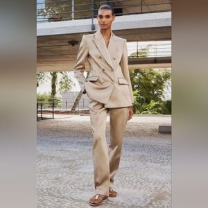 Zara Tan Satin Tailored Dress Pants